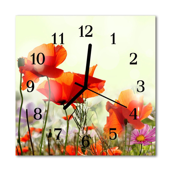 Glasuhr Küchenuhr Mohnblumen