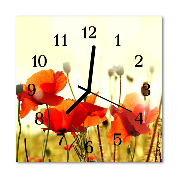 Glasuhr Küchenuhr Mohnblumen
