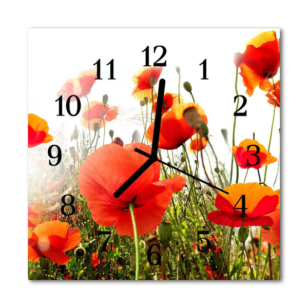 Glasuhr Küchenuhr Mohnblumen