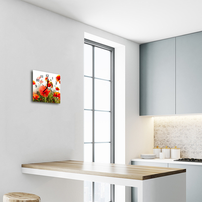 Glasuhr Küchenuhr Mohnblumen