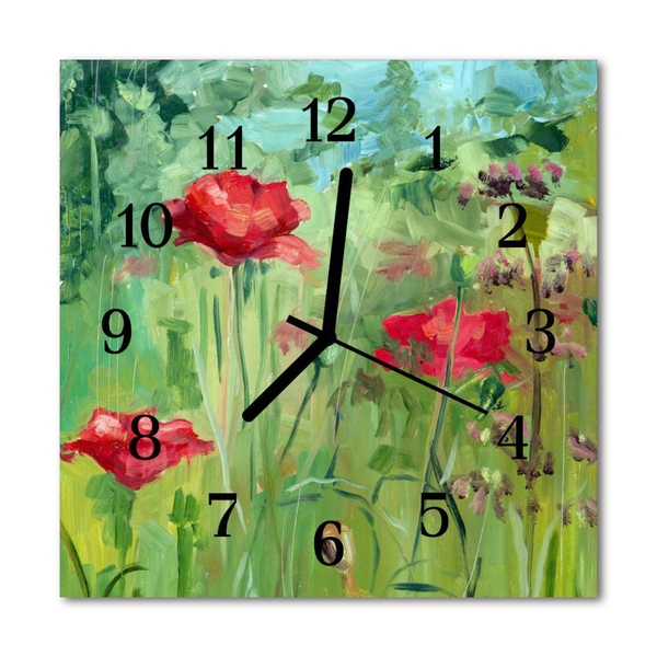 Glasuhr Küchenuhr Mohnblumen