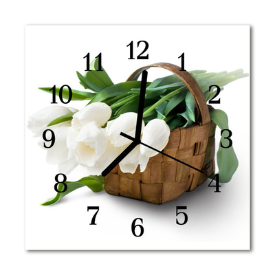 Glasuhr Küchenuhr Korb Tulpen