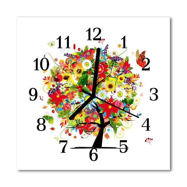 Glasuhr Wanduhr Blumen Baum