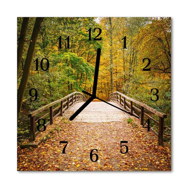 Glasuhr Wanduhr Brücke Wald