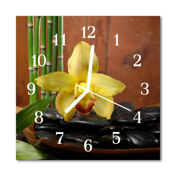 Glasuhr Wanduhr Bambus Orchidee