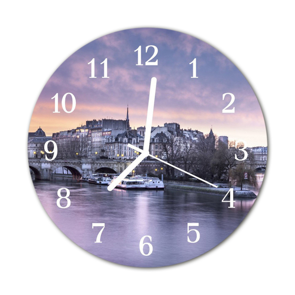 Glasuhr Wanduhr Fluss Stadt