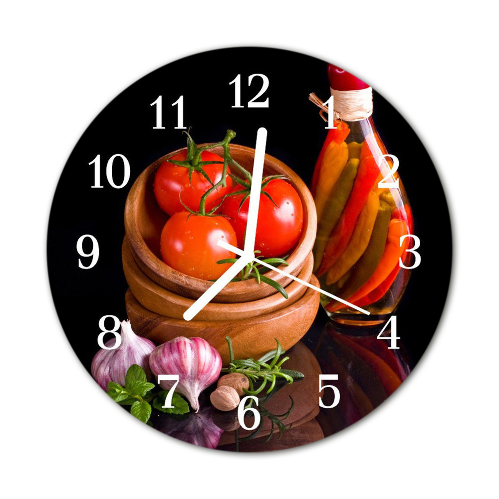 Glasuhr Wanduhr Tomaten Knoblauch