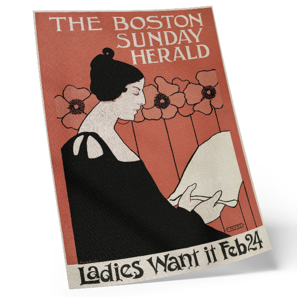 Wandposter Frau liest Zeitung im Jugendstil von Ethel Reed