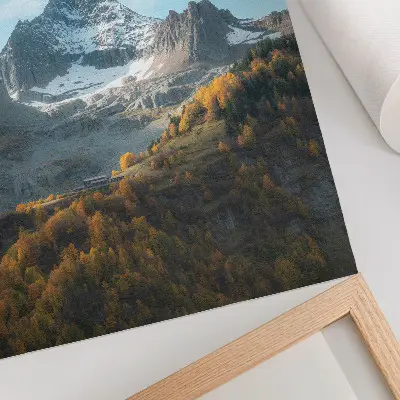 Kunstdruck auf Leinwand mit Motiv von Bergen und Wäldern in Herbstfarben
