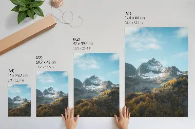 Kunstdruck auf Leinwand mit Motiv von Bergen und Wäldern in Herbstfarben