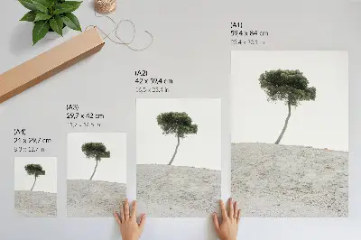Wandposter einsamer Baum vor hellem Hintergrund im minimalistischen Stil