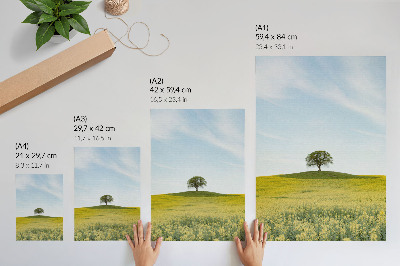 Wandposter Ein Baum auf einem Hügel in einem gelben Feld