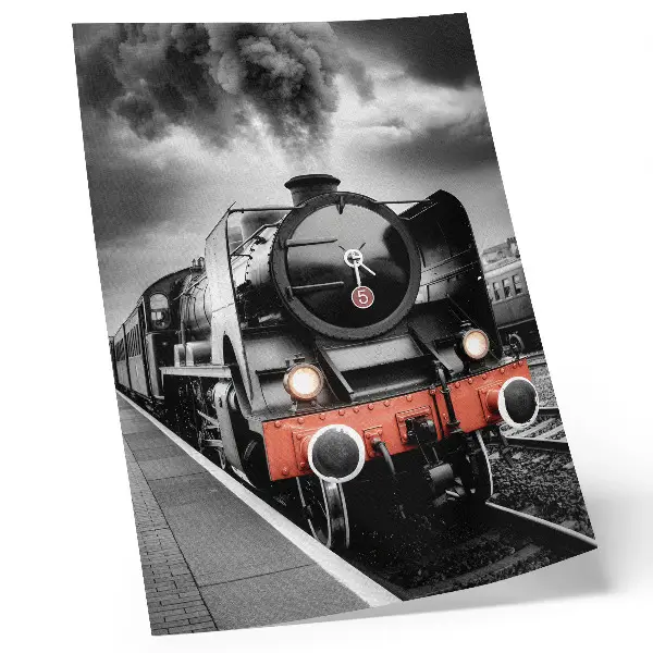 Poster mit einer klassischen schwarz-weißen Dampflokomotive