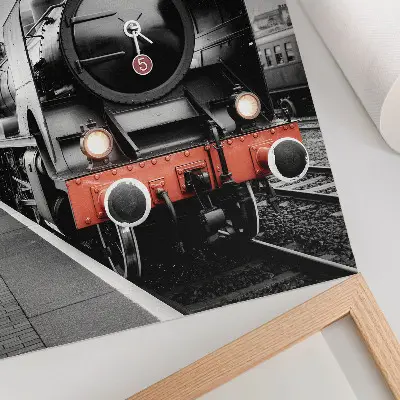 Poster mit einer klassischen schwarz-weißen Dampflokomotive