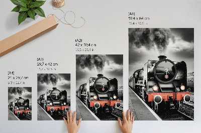 Poster Eine leistungsstarke und klassische schwarz-weiße Dampflokomotive