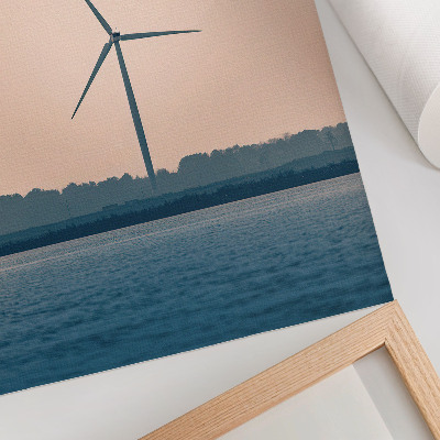 Wandposter Eine Windmühle, umgeben von Natur und Vögeln