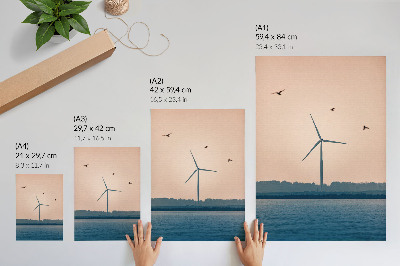 Wandposter Eine Windmühle, umgeben von Natur und Vögeln