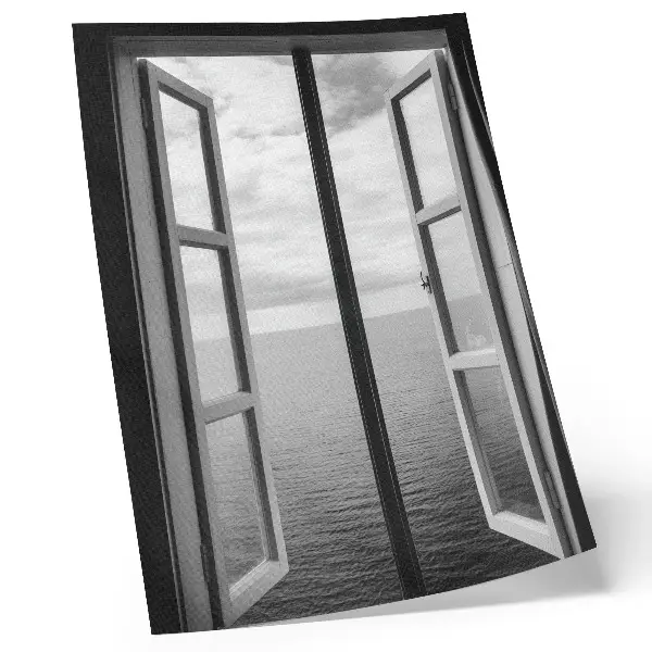 Wandposter offenes Fenster mit Blick auf einen friedlichen Horizont