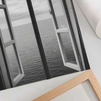 Wandposter offenes Fenster mit Blick auf einen friedlichen Horizont