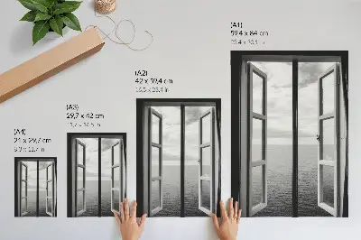 Wandposter offenes Fenster mit Blick auf einen friedlichen Horizont