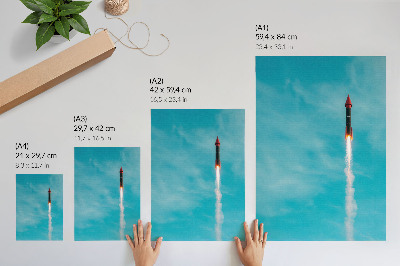 Poster Eine Rakete, die in den blauen Himmel aufsteigt
