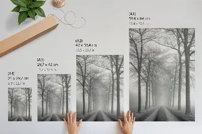 Poster mit Motiv einer nebligen Baumallee im modernen Minimalismus