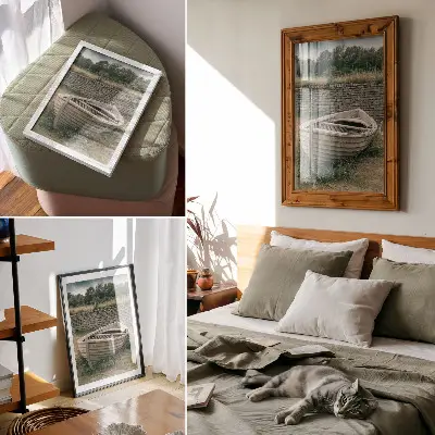 Kunstdruck auf Leinwand verlassenes Boot bei einer Mauer inmitten von Gras und Natur