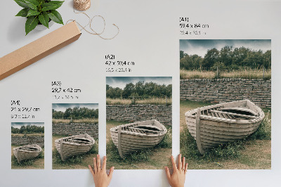 Kunstdruck leinwand Verlassenes Boot, Gras, Mauer, Natur, Frieden