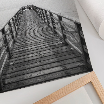 Poster Schwarz-weiße Pier, ruhiges Wasser, minimalistische Landschaft