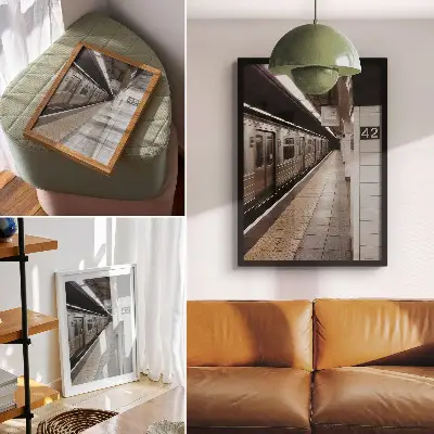 Poster moderner U-Bahnsteig mit dynamischem architektonischem Raum
