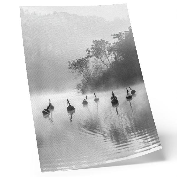 Kunstdruck leinwand Schwarz-weiße Landschaft mit Bojen und Nebel