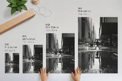 Poster moderne Stadtgrafik in Schwarz-Weiß mit Regeneffekt