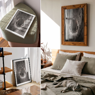 Kunstdruck leinwand Fotorealistische Nahaufnahme eines Pferdegesichts im Schnee