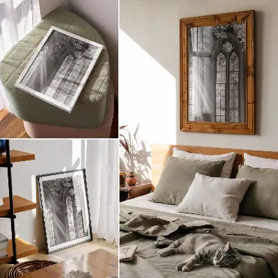 Poster Alte gotische Fenster mit geheimnisvollem Lichteinfall