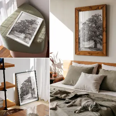 Kunstdruck auf Leinwand monumentaler Baum in einer friedlichen Landschaft