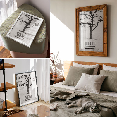 Wandposter Minimalistische Landschaft mit einem Baum und einer Bank