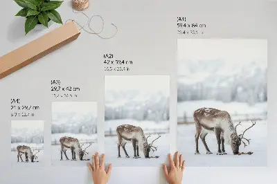 Wandposter Rentiere im verschneiten Wald für eine ruhige und elegante Atmosphäre