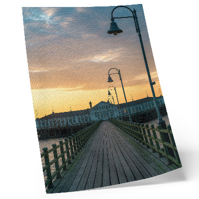 Kunstdruck leinwand Holzbrücke, Laterne, malerischer Himmel