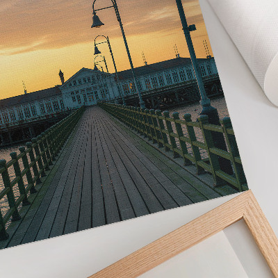 Kunstdruck leinwand Holzbrücke, Laterne, malerischer Himmel
