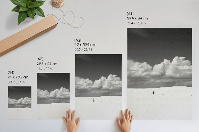 Wandposter Schwarz-Weiß-Komposition mit Wolken und Wüste