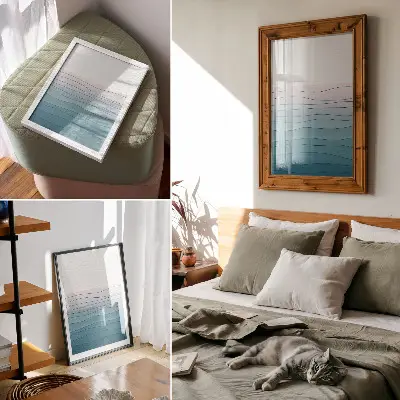 Leinwand Kunstdruck wellen auf blau-rosa Hintergrund als ruhiges Design