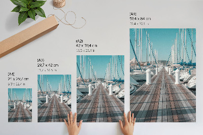Poster Marina, Yachten, Steg, blauer Himmel, Symmetrie