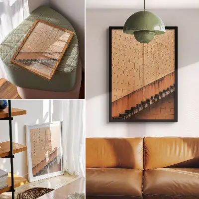 Leinwand Kunstdruck mit geometrischen Linien in harmonischen Beige- und Brauntönen