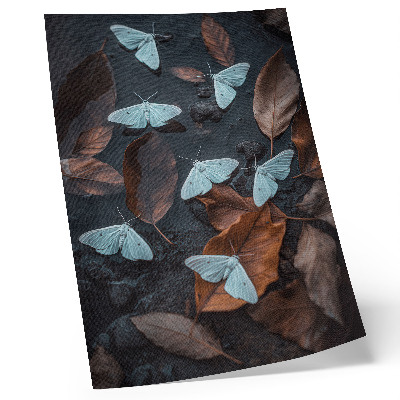 Kunstdruck leinwand Schmetterlinge vor einem Hintergrund aus Blättern in Herbstfarben