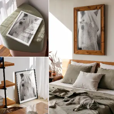 Wandposter Pferdeaugen in elegantem Schwarz-Weiß