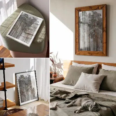Poster Winterwald mit schneebedeckten Bäumen für Frieden und Harmonie in der Natur