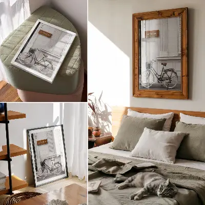 Kunstdruck auf Leinwand mit Motiv von elegantem Fahrrad und klassischer Architektur