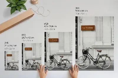 Kunstdruck auf Leinwand mit Motiv von elegantem Fahrrad und klassischer Architektur