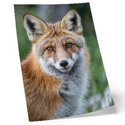 Kunstdruck auf Leinwand Fuchsporträt in warmen Farbtönen mit grünem Hintergrund