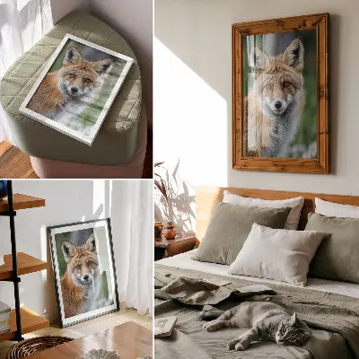Kunstdruck auf Leinwand Fuchsporträt in warmen Farbtönen mit grünem Hintergrund